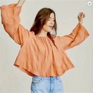 Elizabeth‎ and James Bell Sleeve Cropped Crinkle Textured Orange Top Size XS